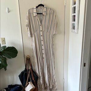 Free People Striped Button-Down Maxi Dress